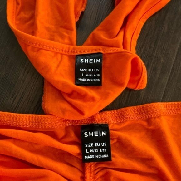 SHEIN BAE‎ Neon Orange Tie Back Bandana Halter Top & Ruched Skirt Set - Picture 4 of 7